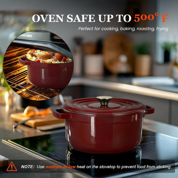 Enameled Cast Iron Dutch Oven - 5QT Pot with Lid Recipe Potholders | Pre-Seasoned Dutch Oven with Moisture-Sealing Lid, Oven Safe to 500°F, Heavy-Duty Cookware for Braising Stews Roasting Baking8