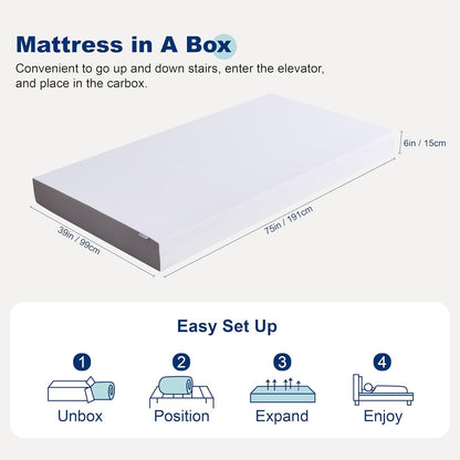 Memory Foam Mattress, Soft Plush Feel, Breathable, 6 Inch, Twin, White/Grey2