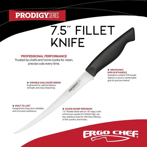 Prodigy Series 7.5-Inch Curved Flexible Fillet Knife – High-Carbon Stainless Steel Blade, Ergonomic Non-Slip Handle for Fish and Meat Filleting & Deboning2