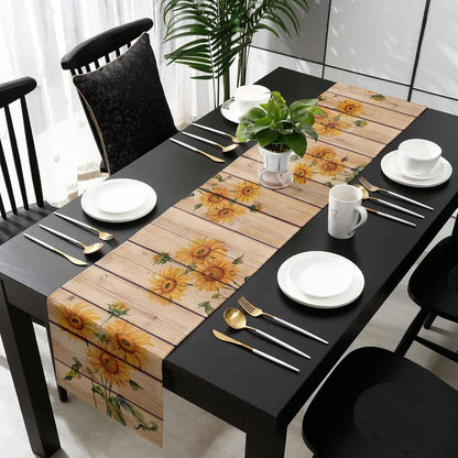 Sunflowers Rustic Table Runner-Cotton Linen-Long 72 Inche Dresser Scarves,Farmhouse Tablerunner for Kitchen Coffee/Dining/Sofa/End Table Home Living Room,Scarf Decor for Spring/Summer/Fall Dinner4