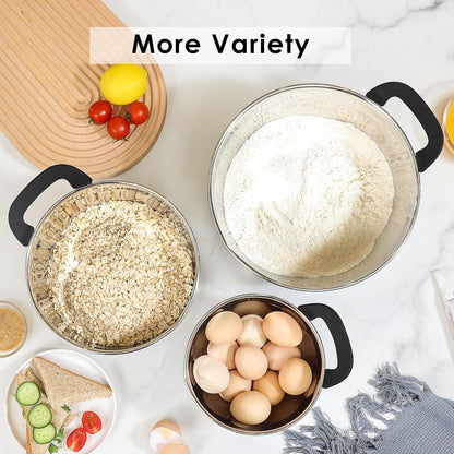 Stainless Steel Mixing Bowls: Stackable Mixing Bowl Set with Lids and Handles Non-Slip Silicone Bottom Nesting Bowls for Kitchen Set of 3 - Black6