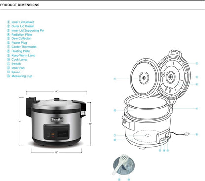 Commercial Rice Cooker & Warmer - 35 Cups Uncooked / 70 Cups Cooked, Extra Large Capacity Rice Cooker with Nonstick Inner Pot & Switch Press, 120V/1500W, ETL Listed9