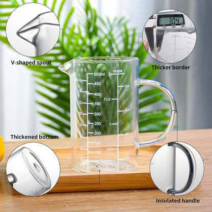 2 Cup Glass Measuring Cup, [Insulated Handle, V-Shaped Spout], High Borosilicate Glass Measuring Cup for Kitchen or Restaurant, Easy to Read, 500 ML (0.5 Liter, 2 Cup)7