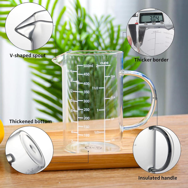 2 Cup Glass Measuring Cup, [Insulated Handle, V-Shaped Spout], High Borosilicate Glass Measuring Cup for Kitchen or Restaurant, Easy to Read, 500 ML (0.5 Liter, 2 Cup)7