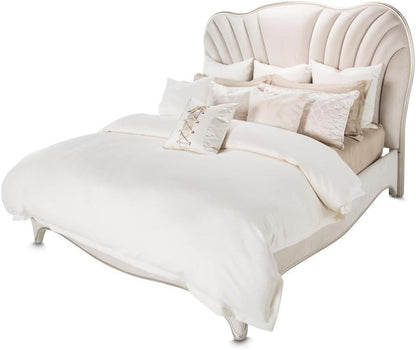 London Place Beige Queen Velvet Panel Bed with Solid and Manufactured Wood Frame, Plush 100% Polyester Upholstery, Poplar Wood Construction, Comfortable and Durable1
