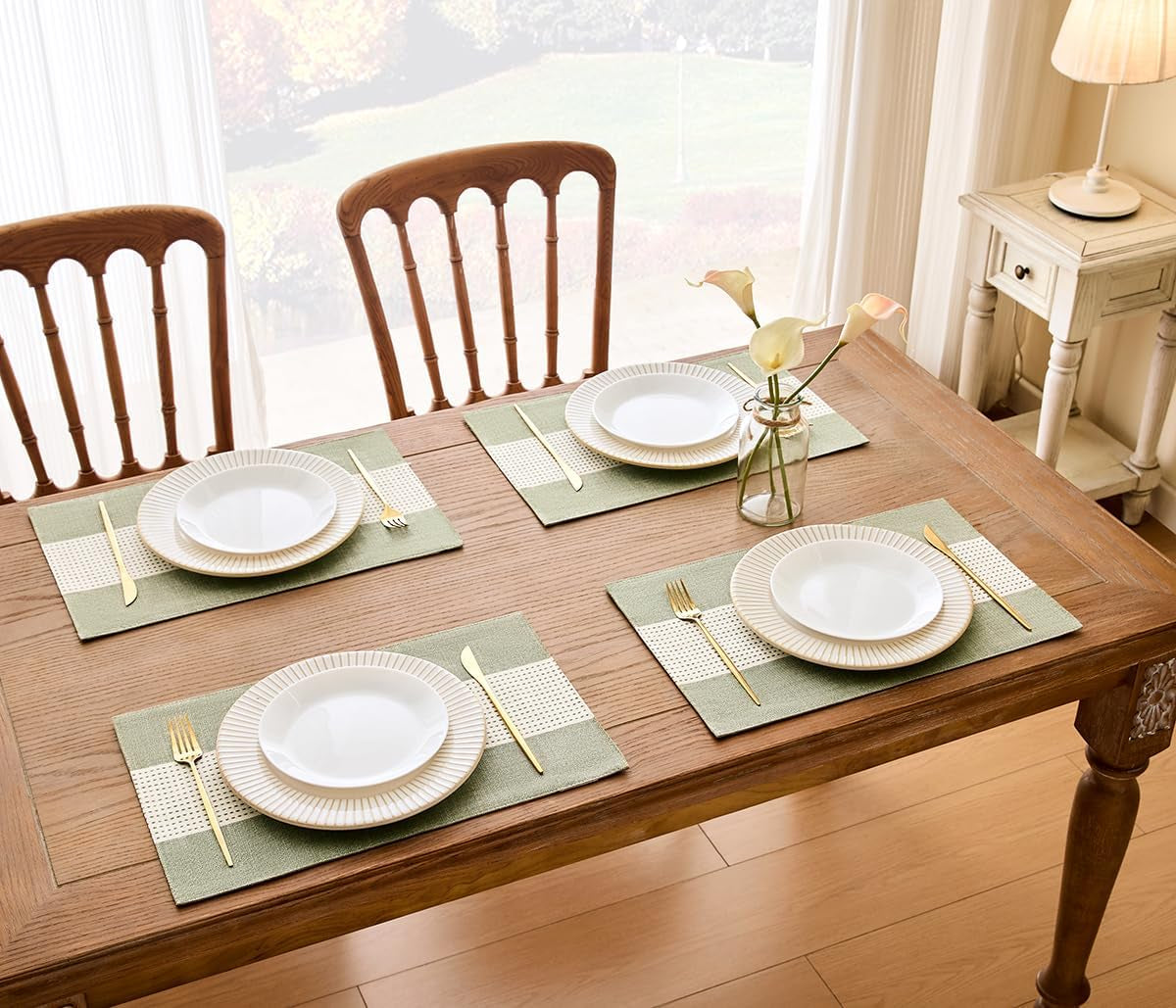 linen-placemats-12-x-18-inch-set-of-4-placemats-farmhouse-macrame-place-mats-for-kitchen-table-and-heat-resistant-hemstitch-sage-green-4pcs