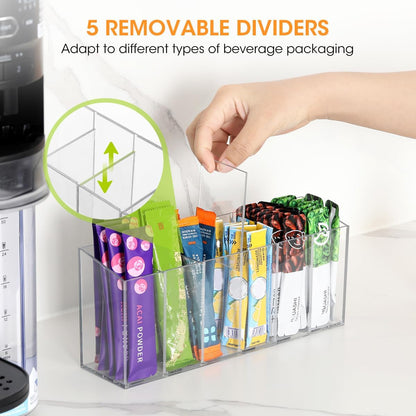 Drink Packet Organizer, Water Drink Packet Holder with Removable Divider, Water Flavor Packet Organization Container for Kitchen Organizers and Storage (6 Compartments)2