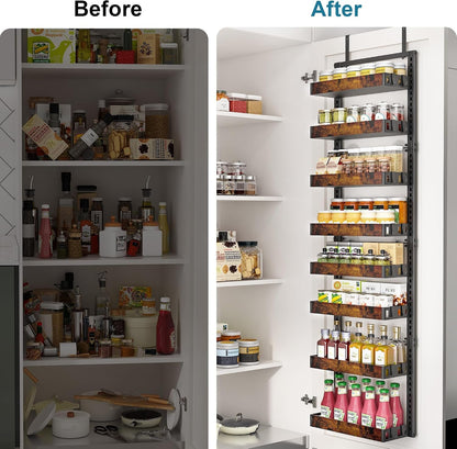 8-Tier over the Door Pantry Organizer, Adjustable Wooden Basket3