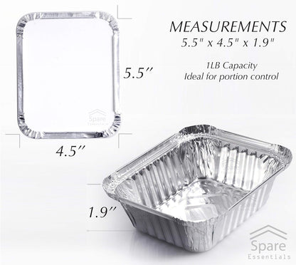 55 Pack - Aluminum Pan/Containers with Lids/Foil Containers/Aluminum Pans with Lids/Take Out Containers/Disposable Pans/Aluminum Foil Food Containers/Freezer Meals Containers (1 LB)3