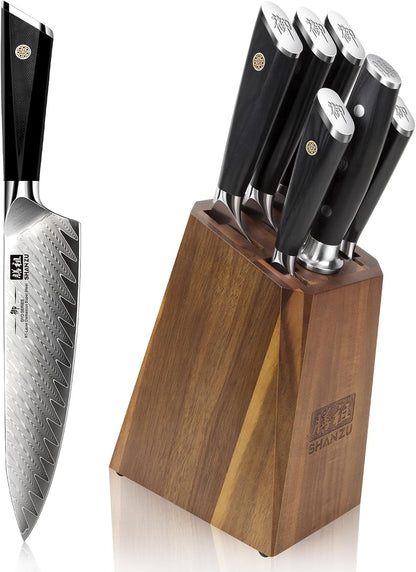 7-Piece Damascus Knife Set | Professional Kitchen Knife Sets for Chefs, Japanese 10Cr15Mov Super Steel Knife Block Set with G10 Handle , GYO Series1