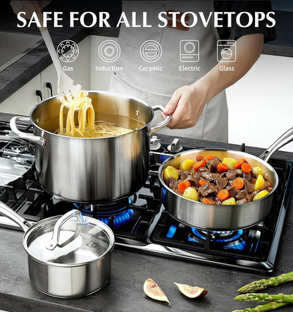 Stainless Steel Cookware Set 21 Piece with 5-Layer Base, Professional 18/10 Stianless Steel Pots and Pans Set, Oven&Dishwasher Safe, Non Toxic, Induction Kitchen Cooking Sets, 21PCS3