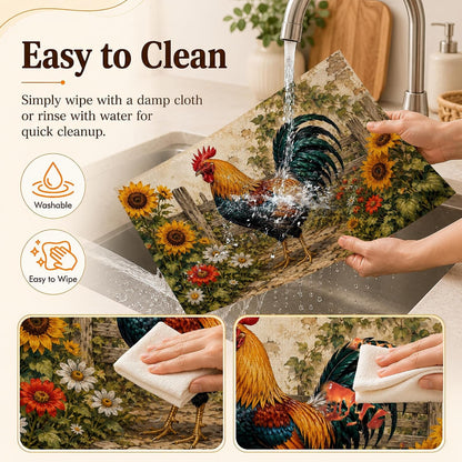 Farmhouse Rooster Sunflower Garden Linen Table Mats Set of 6, 12 X 18 Inch Washable Waterproof Placemats, Stain Resistant Reusable Place Mats for Dining Table, Kitchen, Home Kitchen Decor4