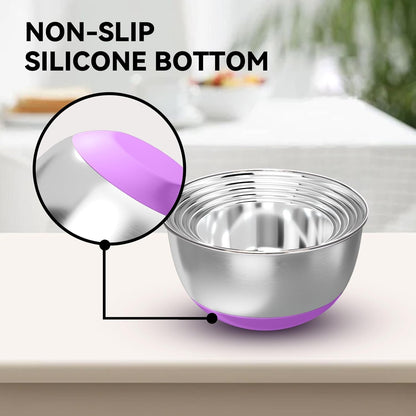 Stainless Steel Mixing Bowls with Lids – Set of 5 Large Nesting Metal Bowls for Kitchen, Baking, Cooking, Food Prep & Storage, Non-Slip Base, Dishwasher Safe, Multicolor5
