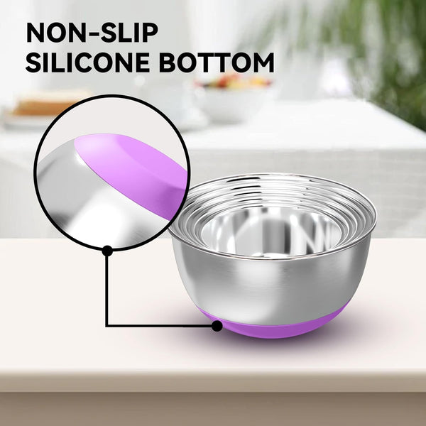 Stainless Steel Mixing Bowls with Lids – Set of 5 Large Nesting Metal Bowls for Kitchen, Baking, Cooking, Food Prep & Storage, Non-Slip Base, Dishwasher Safe, Multicolor5