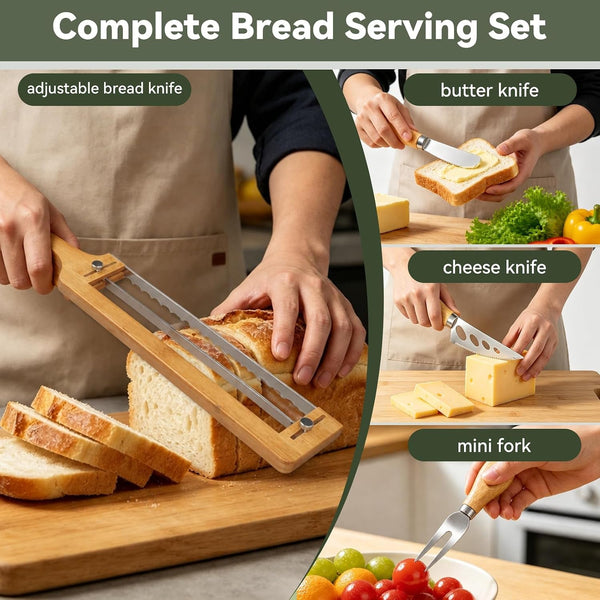 Adjustable Bread Knife with 3 Cheese Knives & Butter Knives3