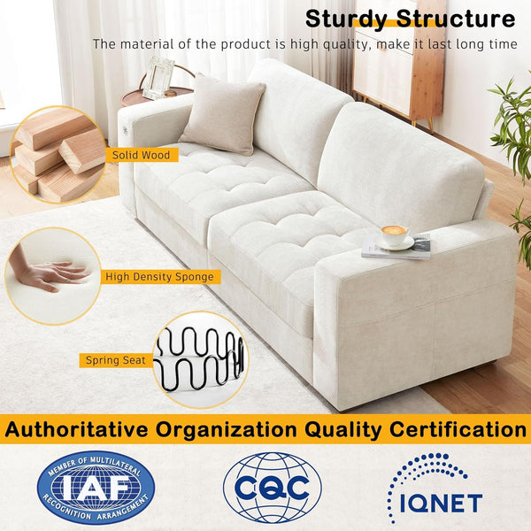 89" Sofa for Living Room, Modern Comfy Sofa with Medium Firm Seat Cushion, Removable Cover,Wide Armrest,Usb/Type-C Port,Chenille Fabric Couches for Small Space,Apartment6