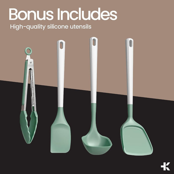 Bakken 12-Piece Ceramic Cookware Set, Nonstick Pots and Pans Set, Non-Toxic PTFE & Pfas-Free Cookware with Silicone Utensils, Induction & All Stovetops Compatible, Dishwasher Safe, Green8