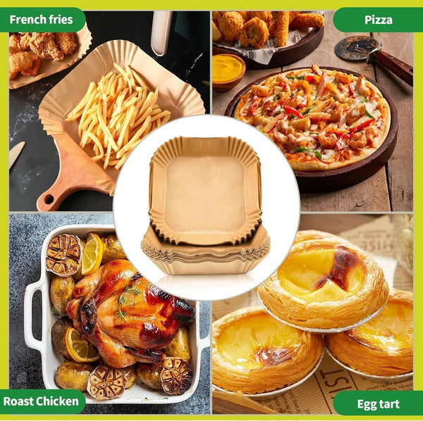 150 PCS Air Fryer Disposable Paper Liners,8 Inch Square Parchment Disposable Paper Liner for 5-8QT Air Fryer,Baking, Roasting and Microwave, Non-Stick Airfryer Accessories16