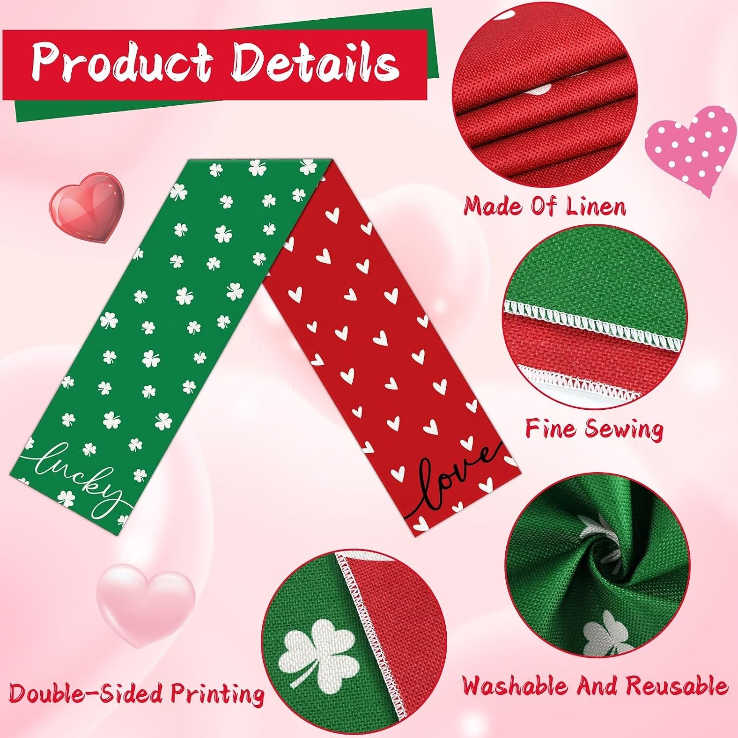 st-patricks-day-linen-table-runner-valentines-day-table-runner-red-love-and-green-lucky-shamrock-tables-decoration-for-dinning-kitchen-home-party-decoration-supplies-13-x-72inch