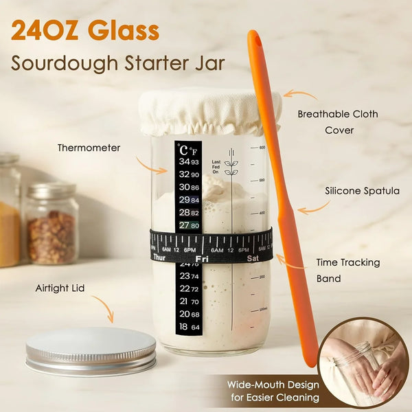 13 PCS Sourdough Starter Kit with round & Oval Banneton, Sourdough Bread Baking Supplies with Handmade Baskets, Bread Proofing Basket with Starter Jar, Bread Making Tools Kit for Beginners3