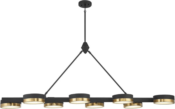 1-1636-8-143 Ashor Modern Crushed Crystal Linear Chandelier, Integrated LED 8-Light 88 Total Watts, 23" H X 60" L, Matte Black with Warm Brass Accents1