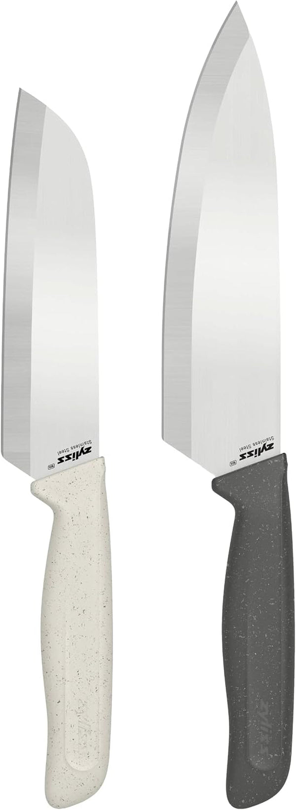 Classic 2 Piece Chef & Santoku Knife Set, Stainless Steel 15° Hollow-Ground Blades, Ergonomic Wheat Straw Handles, Finger Guard & Blade Covers, Dishwasher Safe1