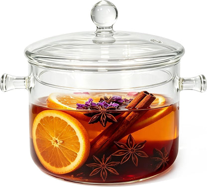 Glass Pots for Cooking on Stove, 1.5L / 50Oz, Heat-Resistant Simmer Pot | Glass Cooking Pot with Lid, Heat-Resistant Simmer Pot for Stove Potpourri, Saucepan Pot Fits for Cooking, Soup, Tea, Milk1