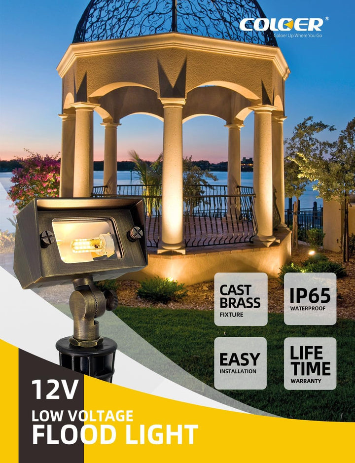 Brass Rectangular Flood Lights (Bronze) 1 Pack with 3W LED G4 Bulb+2