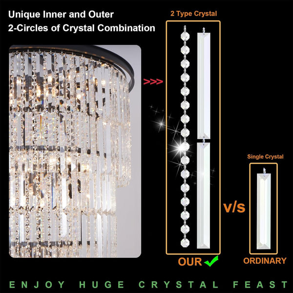 Large Black Chandelier Light Fixtures - 37 Lights, Modern Crystal Chandeliers for Hotel, Lobby, Foyer, Entrance Hall, Staircase2