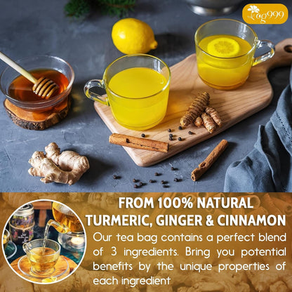 120 Bags Premium Turmeric Ginger Cinnamon Tea, Improve Digestion, Support Brain, Weight, Skin and Sleep, Eco-Conscious Tea Bags and Premium Natural Ingredients. Turmeric Ginger Herbal Tea. No Sugar, No Caffeine, No Gluten, Vegan.4