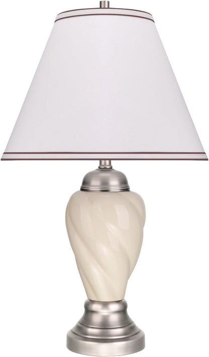 40093-1 26" High Traditional Ceramic Table Ivory with Pewter Finish Base and Hardback Empire Shaped Lamp Shade in off White, 15" Wide1