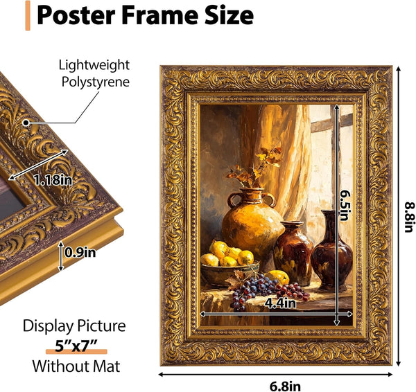 Gold Ornate Vintage 5X7 Picture Frame with Real Glass, 1 Pack3
