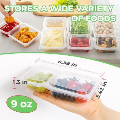 Reusable Snack Containers with Lids, 9 Oz Double Compartment Plastic Snack Pack Containers Portion Control Meal Prep Snack Boxes BPA Free 20 Sets for Work Travel School7