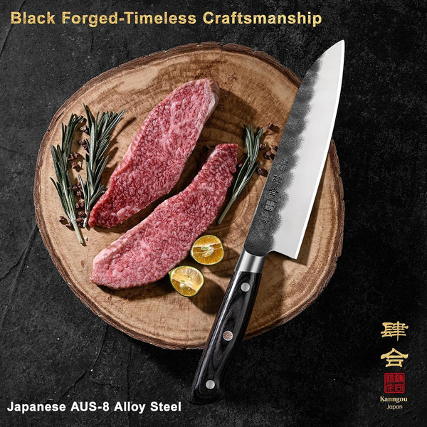 7 Inch Santoku Knife, Black Forged Japanese Chef Knife with AUS-8 Alloy Steel, Japanese Santoku Knife with Full Tang Pakkawood Handle, Christmas Gift with Premium Box (7 Inch Santoku Knife)3