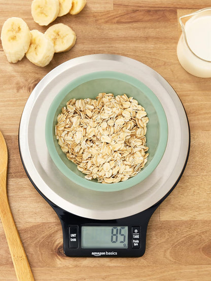Digital Kitchen Scale with LCD Display, Tare Function, Multiple Units, Weighs up to 11 Pounds, Batteries Included, Black and Stainless Steel3