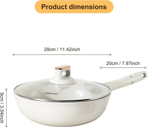 11 INCH Nonstick Wok Pan with Glass Lid, Deep Ceramic Coated Skillet | Induction Gas Electric Stove Compatible, Stay Cool Handle, Dishwasher Safe Cooking Fry Pan for Stir Fry Steak Eggs2