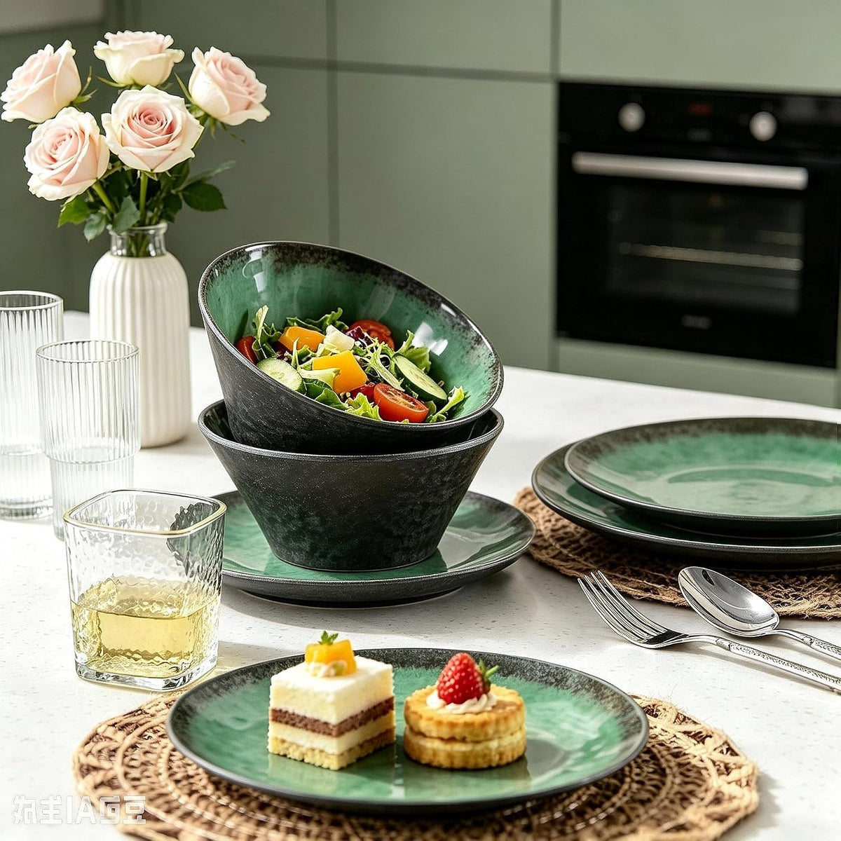 melamine-dinnerware-sets-for-4-12-pcs-plates-and-bowls-set-green