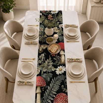 Red Mushroom Table Runner,13 X 70 Inch Butterfly Plant Herb Linen Kitchen Dining Table Runner for Coffee Table Dresser Wedding Home Party Decor6