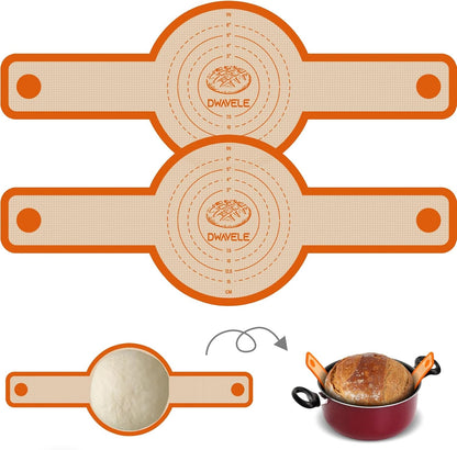 Silicone Bread Sling, Sourdough Transfer, Nonstick, 2 Pack round | Easy Cleanup & Reusable Baking Mats, Sour Dough Tools & Supplies for Dutch Oven, Orange1