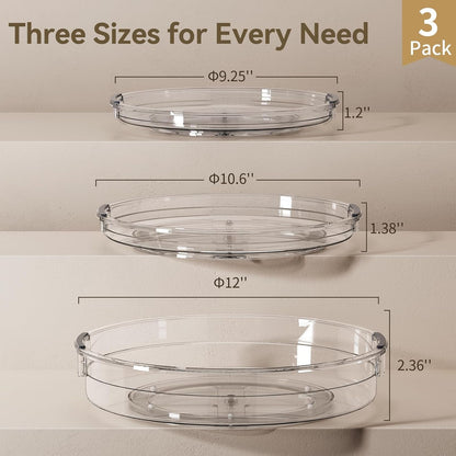 3 Pack Lazy Susan Organizer Turntable for Cabinet, 9.25'' 10.6'' 12'' | Pantry Organizers and Storage, Rotating Condiment Organizer Spice Organization, for Kitchen, Table Top, Fridge, Countertop6