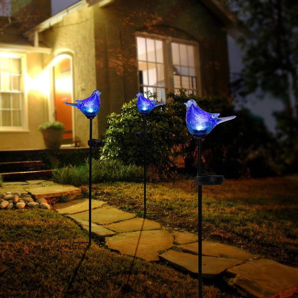 Outdoor Solar Garden Lights, Hand Blown Glass Blue Bird Yard Stake5