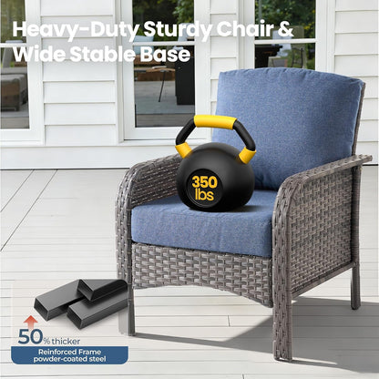 4 Piece Wicker Patio Furniture Set High Back, Denim Blue5