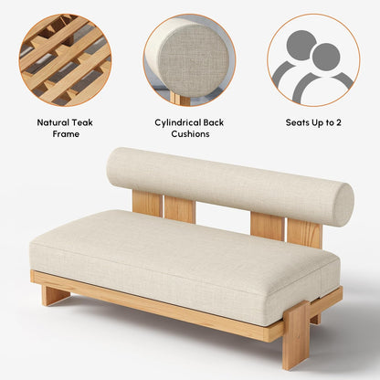 Outdoor Teak Conversation Set, 4 Pcs Sofa Set with Coffee Table, Sintered Stone Top, Cushions Included, Weather-Resistant Patio Furniture Set for Garden & Patio2