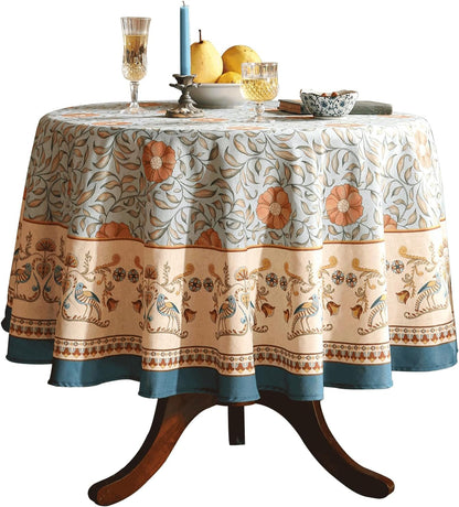 Vintage French Linen Tablecloth,Round,Diameter 67"-Wensel1