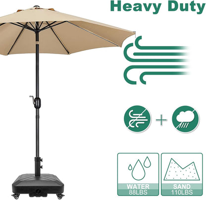 Patio Umbrella Base Heavy Duty with Wheels Square Market Stand for Outdoor 4 Locks 2 Knobs 125Lb Capacity, Black4