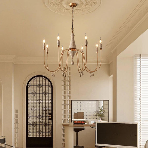 38.2" French Country Chandelier, Modern Farmhouse 8-Light Candle-Style Chandeliers Wood Pendant Light Fixture for Dining Room Living Room8