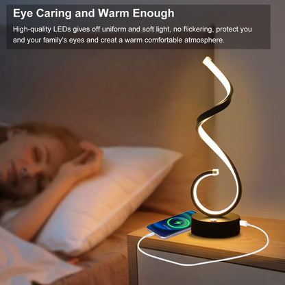 Modern Spiral LED Table Lamp Set of 2, 10W Touch Control Table Lamp with USB Charging Ports, Dimmable 3 Color Modes Bedside Nightstand Desk Lamp Light for Bedroom, Living Room, Office -Black5