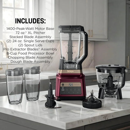 Ninja professional blender and food processor set with accessories on a marble countertop7