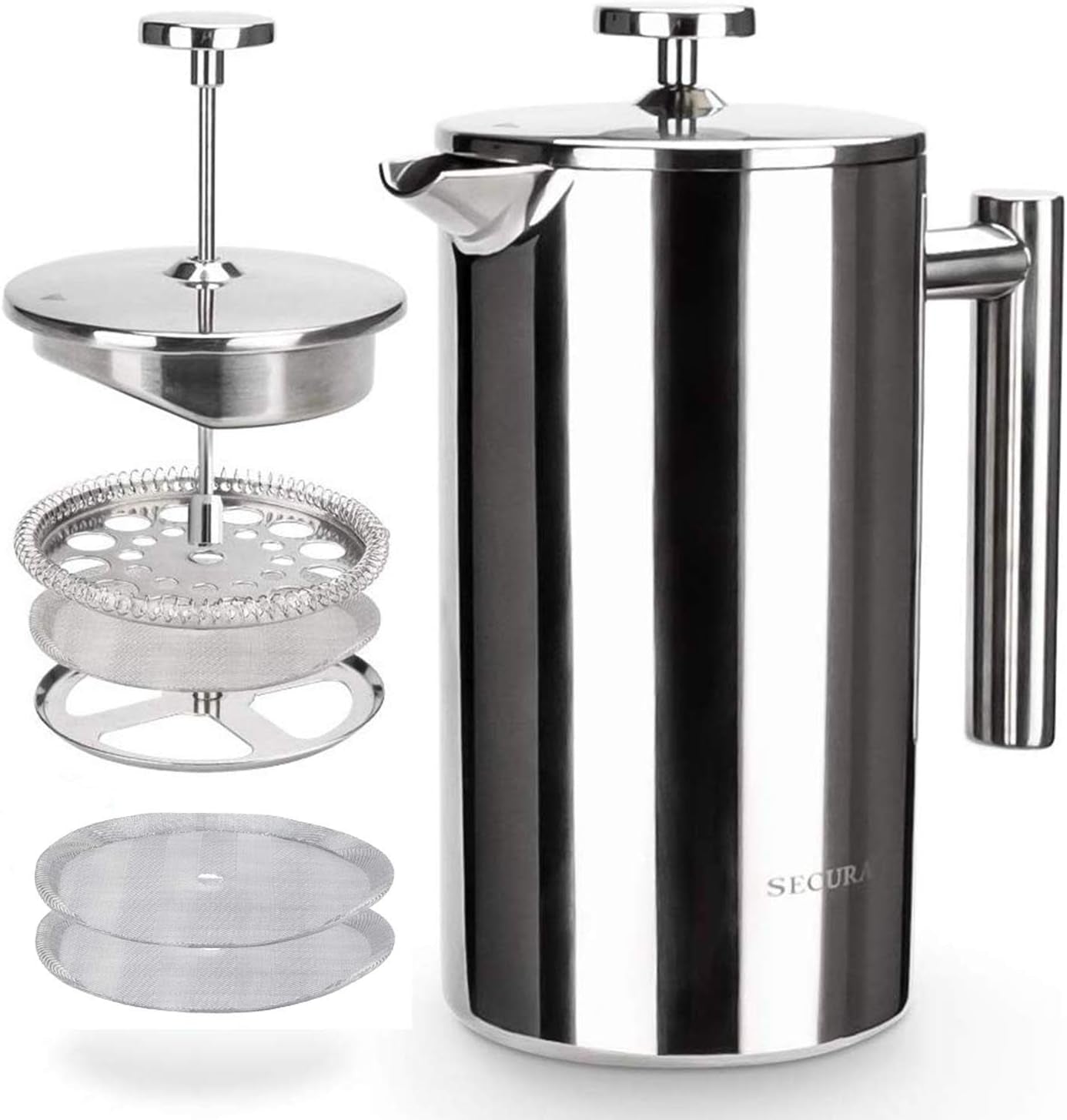 french-press-coffee-maker-304-grade-stainless-steel-insulated-coffee-press-with-2-extra-screens-34oz-1-litre-silver
