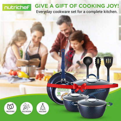 11-Piece Kitchen Cookware Set, Non-Stick Pots and Pans, Easy-To-Clean, Kitchen Utensils Set with Ceramic Coating for Home Cooking, Induction Safe, Diamond Pattern7